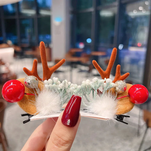 New Year Christmas Hair Pin Children Barrettes Bow Deer Santa Claus