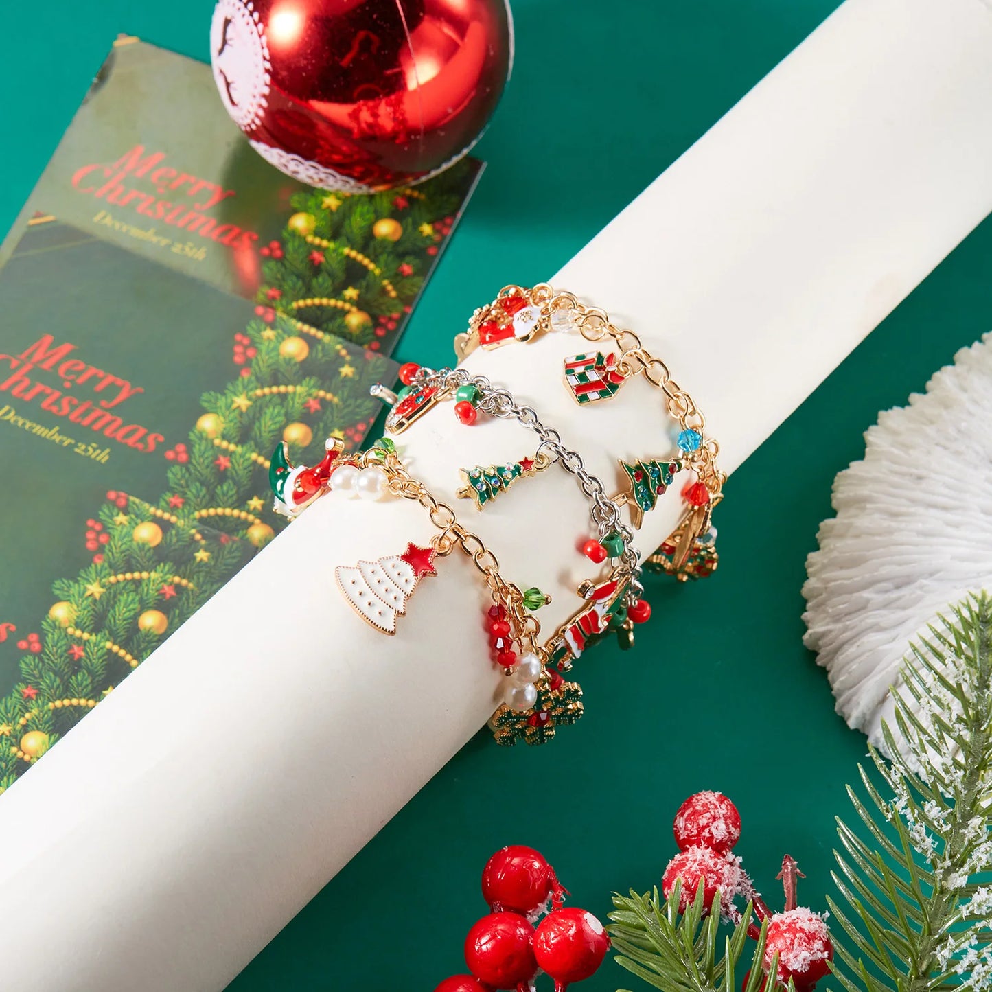 Cute Christmas Series Santa Claus Tree Elk Pendant Bracelets for Women