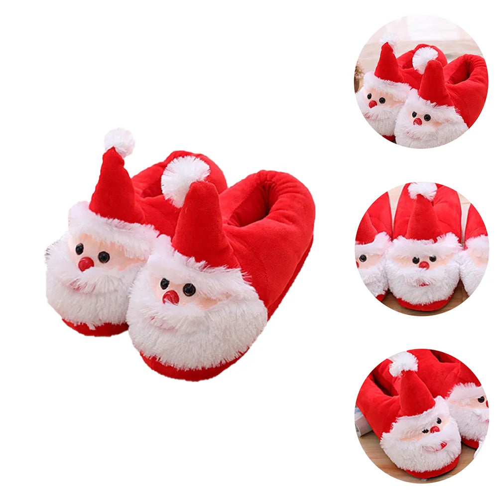 Cozy Furry Christmas Slippers Plush Christmas Slippers Santa Women