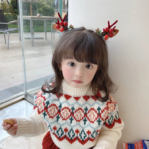 New Year Christmas Hair Pin Children Barrettes Bow Deer Santa Claus