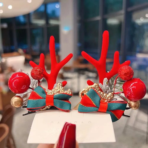 New Year Christmas Hair Pin Children Barrettes Bow Deer Santa Claus