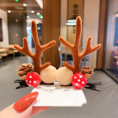 New Year Christmas Hair Pin Children Barrettes Bow Deer Santa Claus