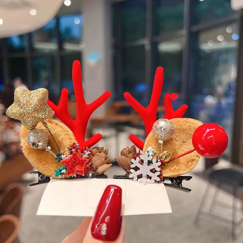 New Year Christmas Hair Pin Children Barrettes Bow Deer Santa Claus