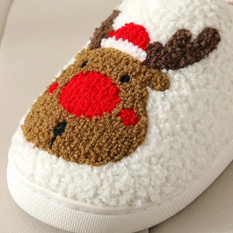Christmas Elk Cotton Slippers for Women Men Winter Cute Cartoon Home - Noel.ca