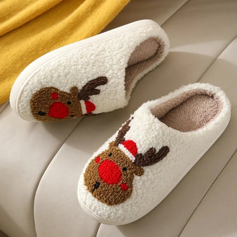 Christmas Elk Cotton Slippers for Women Men Winter Cute Cartoon Home - Noel.ca