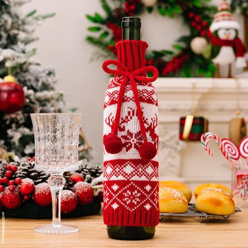 Christmas Wine Bottle Cover Set Santa Snowman Woven Wine Bottle Bags - Noel.ca