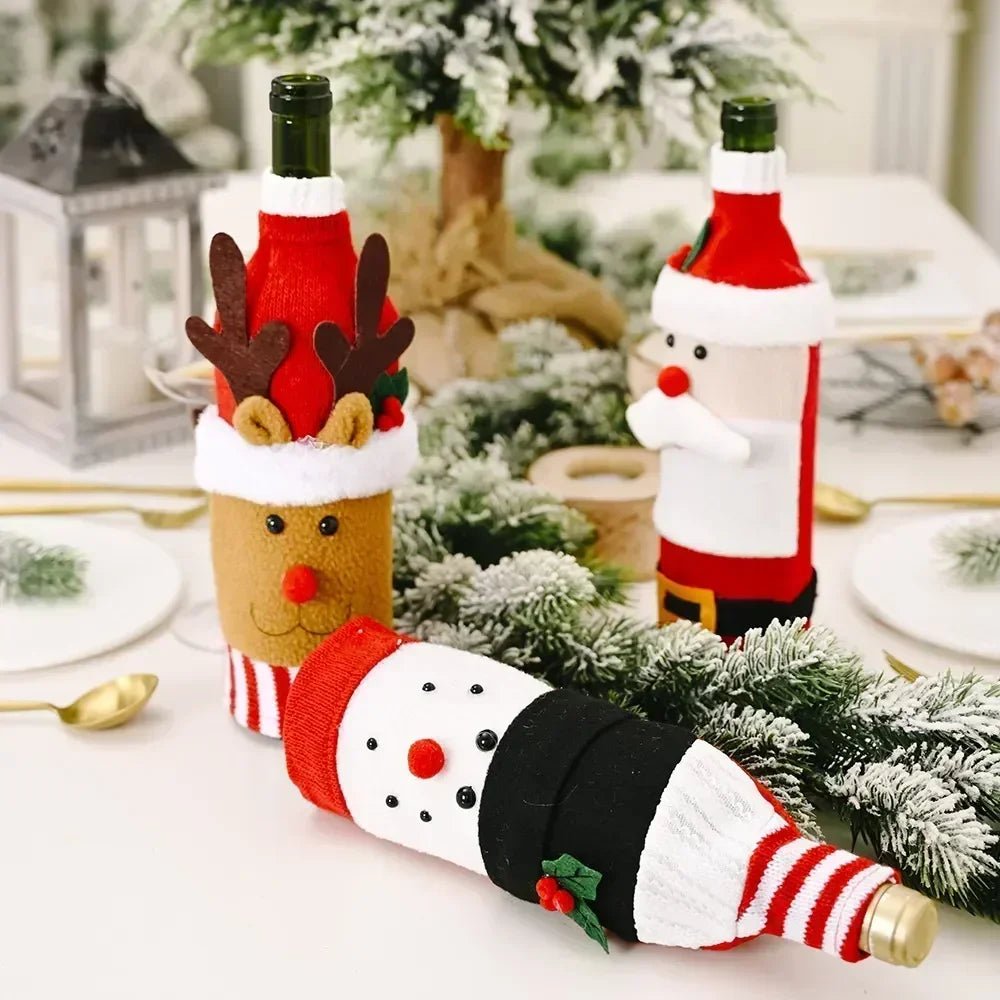 Christmas Wine Bottle Cover Set Santa Snowman Woven Wine Bottle Bags - Noel.ca