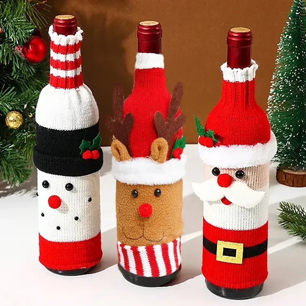 Christmas Wine Bottle Cover Set Santa Snowman Woven Wine Bottle Bags - Noel.ca