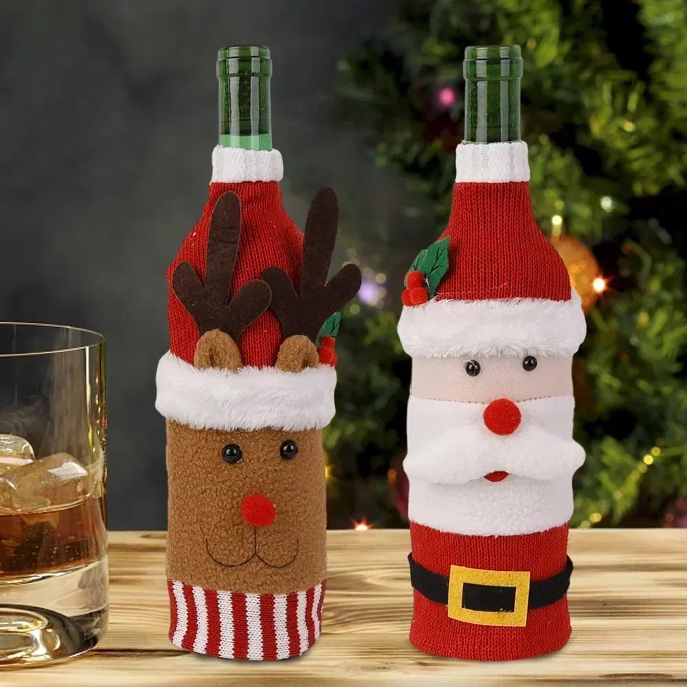 Christmas Wine Bottle Cover Set Santa Snowman Woven Wine Bottle Bags - Noel.ca