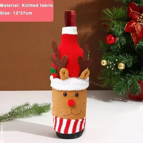 Christmas Wine Bottle Cover Set Santa Snowman Woven Wine Bottle Bags - Noel.ca