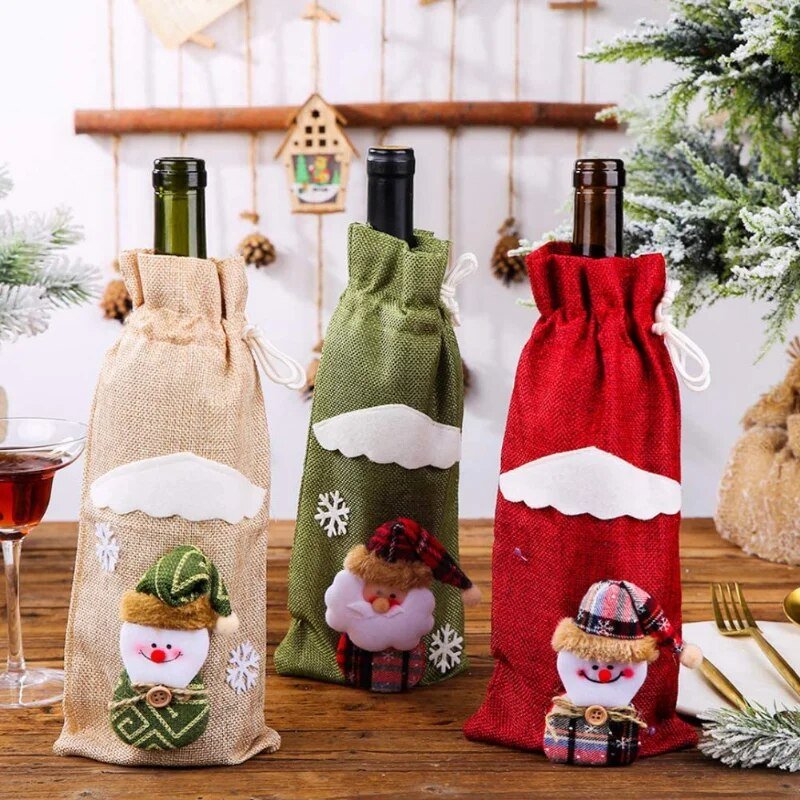 Creative Christmas Wine Bottle Set Golden Velvet Dress Wine Bottle - Noel.ca
