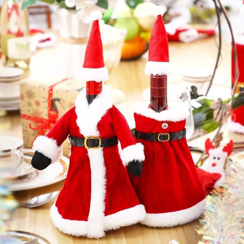 Creative Christmas Wine Bottle Set Golden Velvet Dress Wine Bottle - Noel.ca