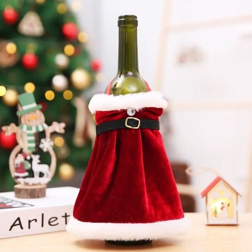 Creative Christmas Wine Bottle Set Golden Velvet Dress Wine Bottle - Noel.ca
