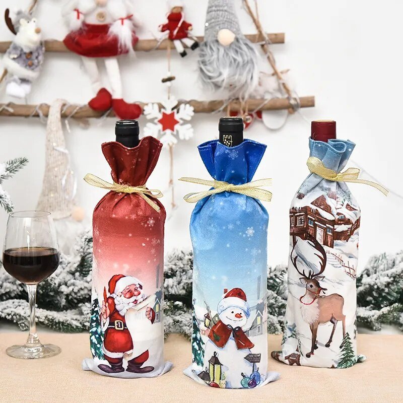 Creative Christmas Wine Bottle Set Golden Velvet Dress Wine Bottle - Noel.ca