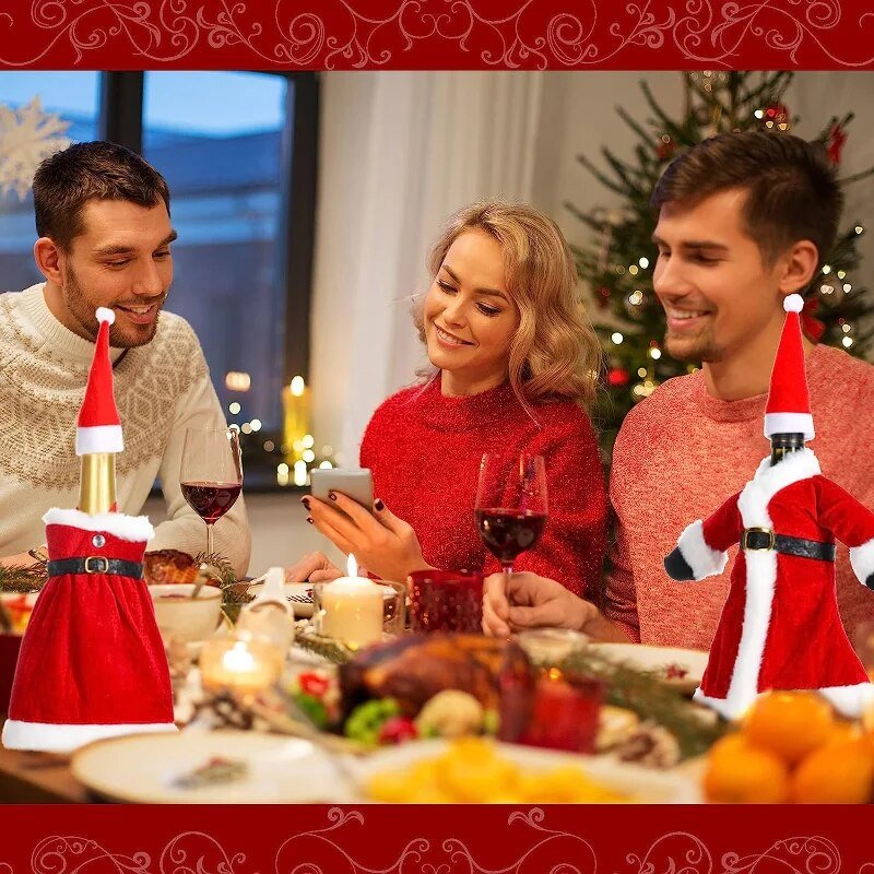 Creative Christmas Wine Bottle Set Golden Velvet Dress Wine Bottle - Noel.ca