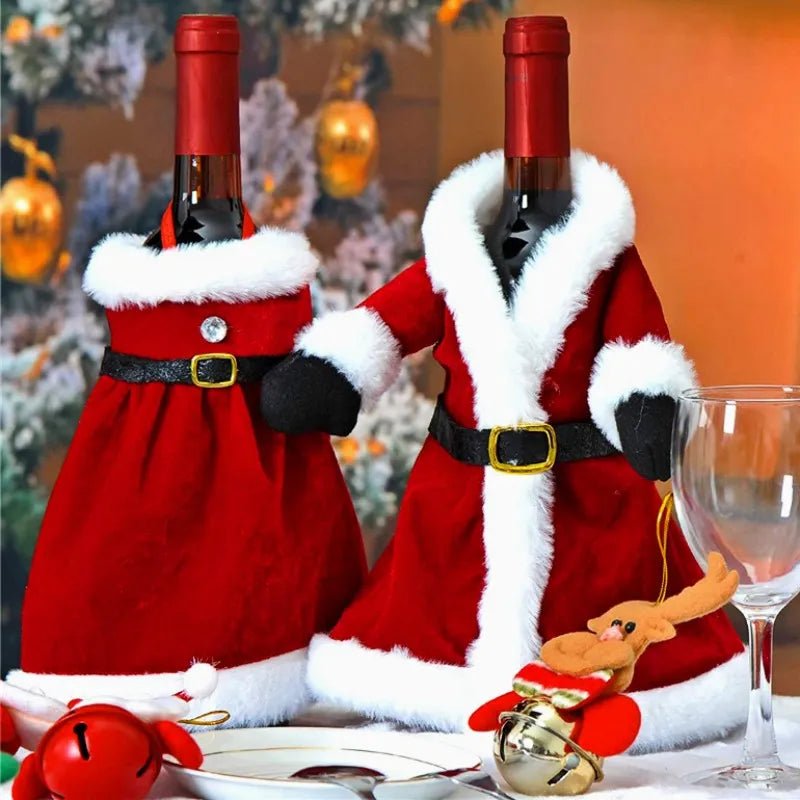Creative Christmas Wine Bottle Set Golden Velvet Dress Wine Bottle - Noel.ca