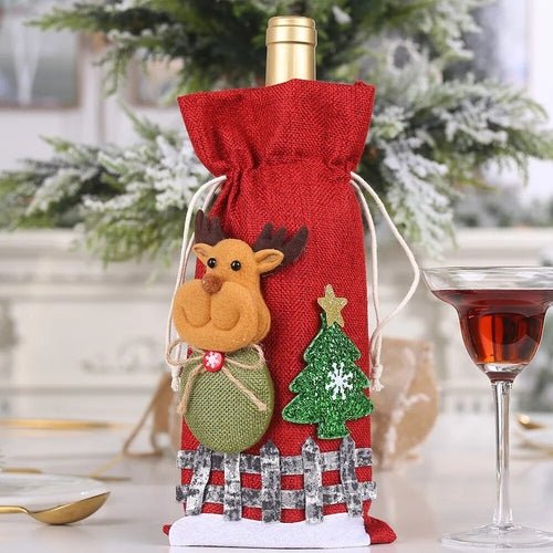Creative Christmas Wine Bottle Set Golden Velvet Dress Wine Bottle - Noel.ca