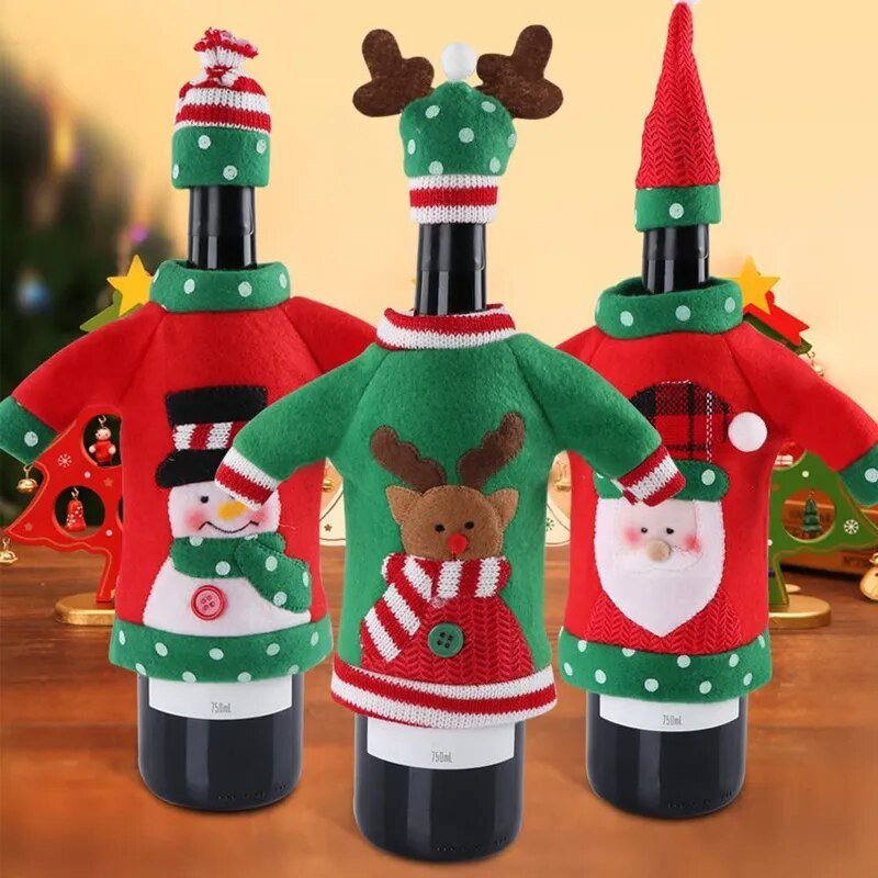 Creative Christmas Wine Bottle Set Golden Velvet Dress Wine Bottle - Noel.ca