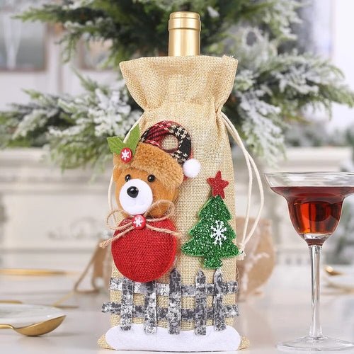 Creative Christmas Wine Bottle Set Golden Velvet Dress Wine Bottle - Noel.ca