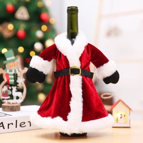 Creative Christmas Wine Bottle Set Golden Velvet Dress Wine Bottle - Noel.ca