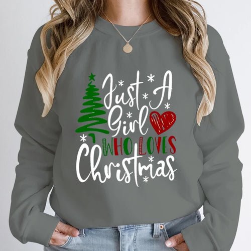 Just A Girl Who Loves Christmas Print Pullovers Women Fashion Pure - Noel.ca