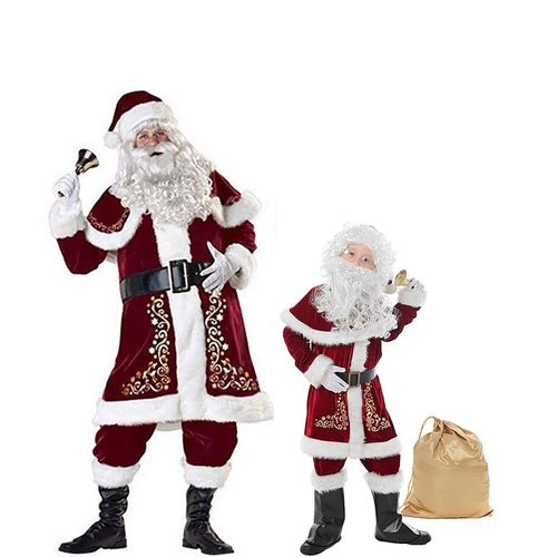 Man Santa Claus Suit Adult Christmas Cosplay Costume Red Deluxe Velvet - Noel.ca