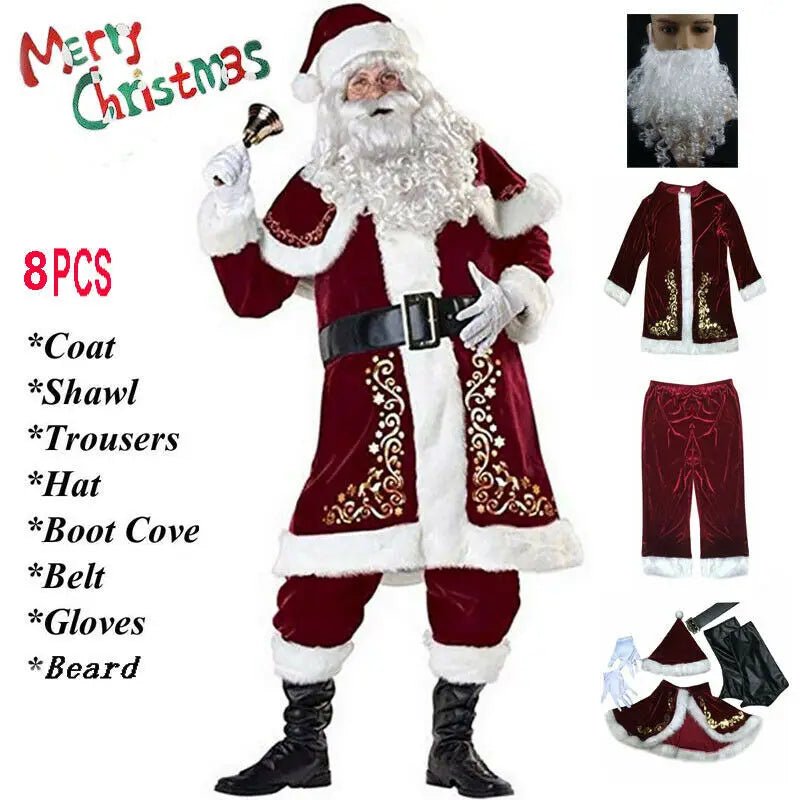 Man Santa Claus Suit Adult Christmas Cosplay Costume Red Deluxe Velvet - Noel.ca