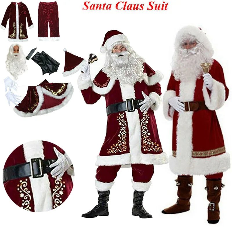 Man Santa Claus Suit Adult Christmas Cosplay Costume Red Deluxe Velvet - Noel.ca