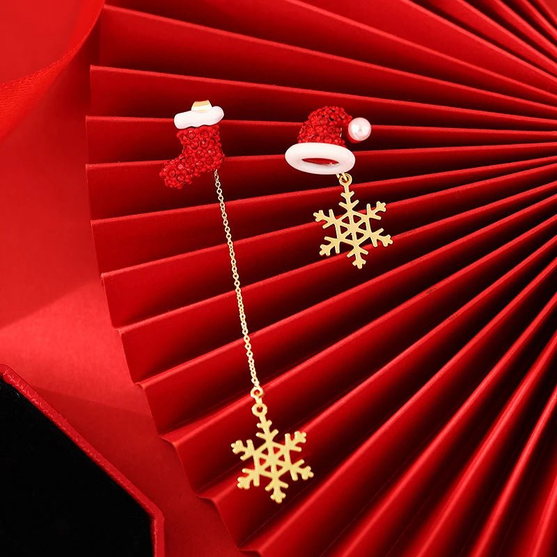 New Design Asymmetric Snowflake Christmas Boot Hat Drop Earrings for - Noel.ca