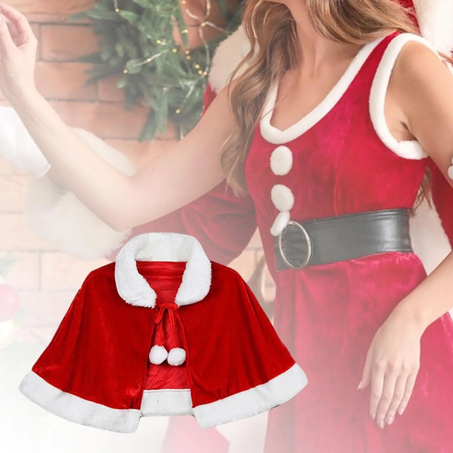 New Year Winter Red Velvet Cape Cloak Christmas Women Girl Shawl Party - Noel.ca