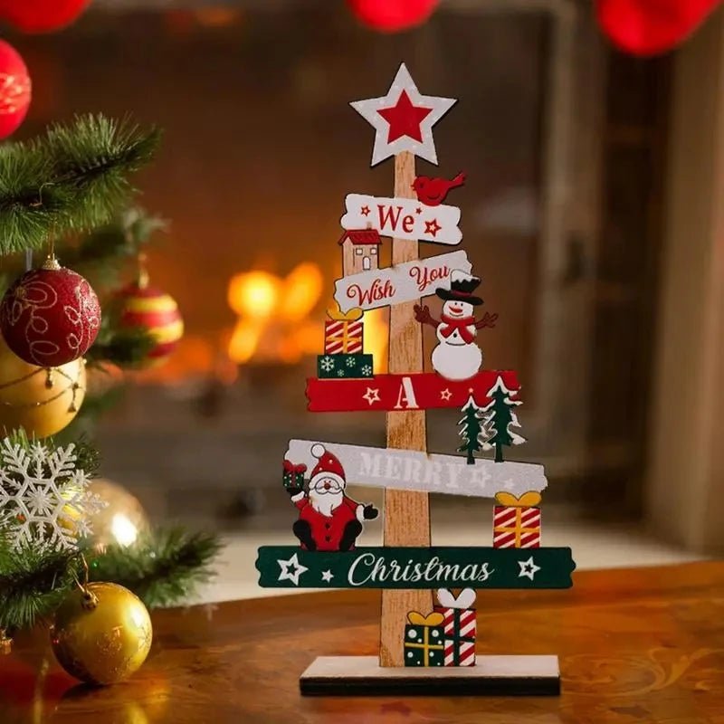 Wooden Christmas Tree Desktop Ornament Santa Claus Merry Christmas - Noel.ca