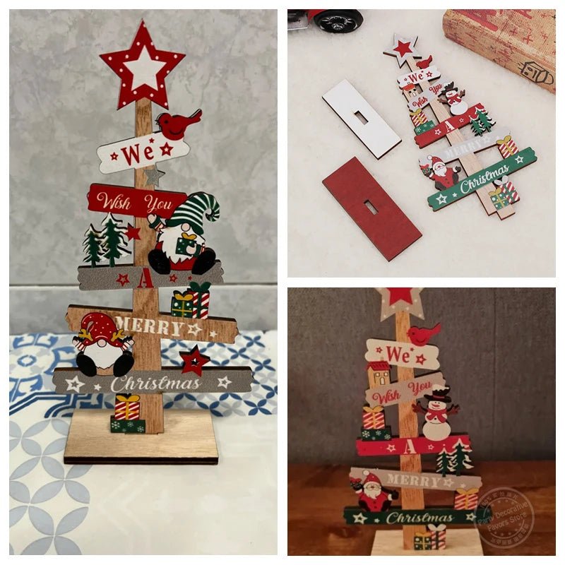 Wooden Christmas Tree Desktop Ornament Santa Claus Merry Christmas - Noel.ca