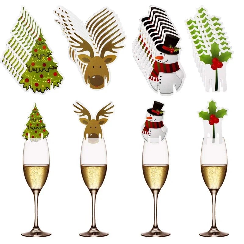 10PCS Christmas Cup Card Santa Hat Wine Glass Decor Ornaments Navidad - Noel.ca