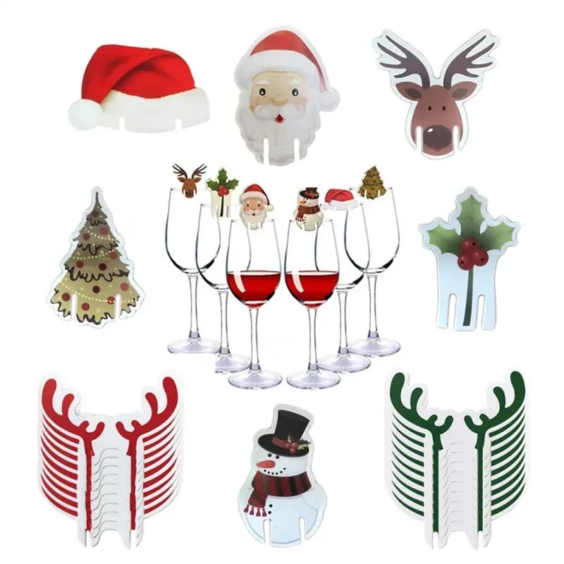 10PCS Christmas Cup Card Santa Hat Wine Glass Decor Ornaments Navidad - Noel.ca
