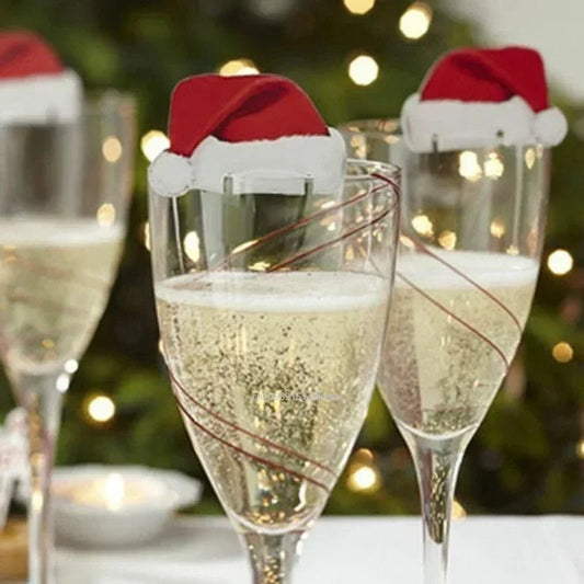 10PCS Christmas Cup Card Santa Hat Wine Glass Decor Ornaments Navidad - Noel.ca