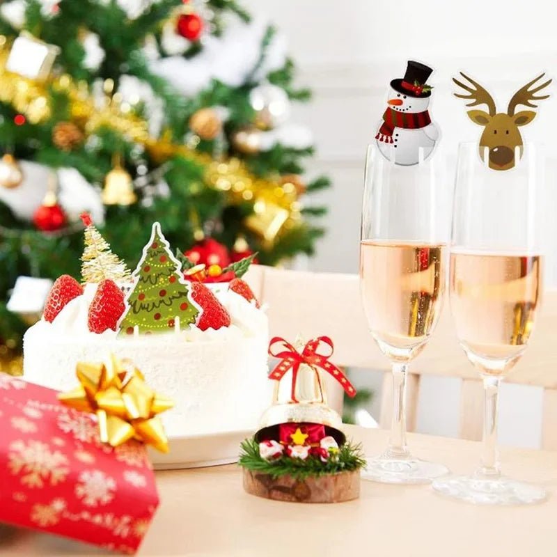 10pc/set Wine Cup Card Christmas Decor Santa Hat Glass Decor Xmas Tree - Noel.ca