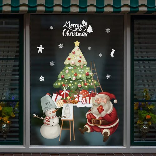 2024 Christmas Window Stickers Santa Claus Xmas Tree Cartoon Glass - Noel.ca