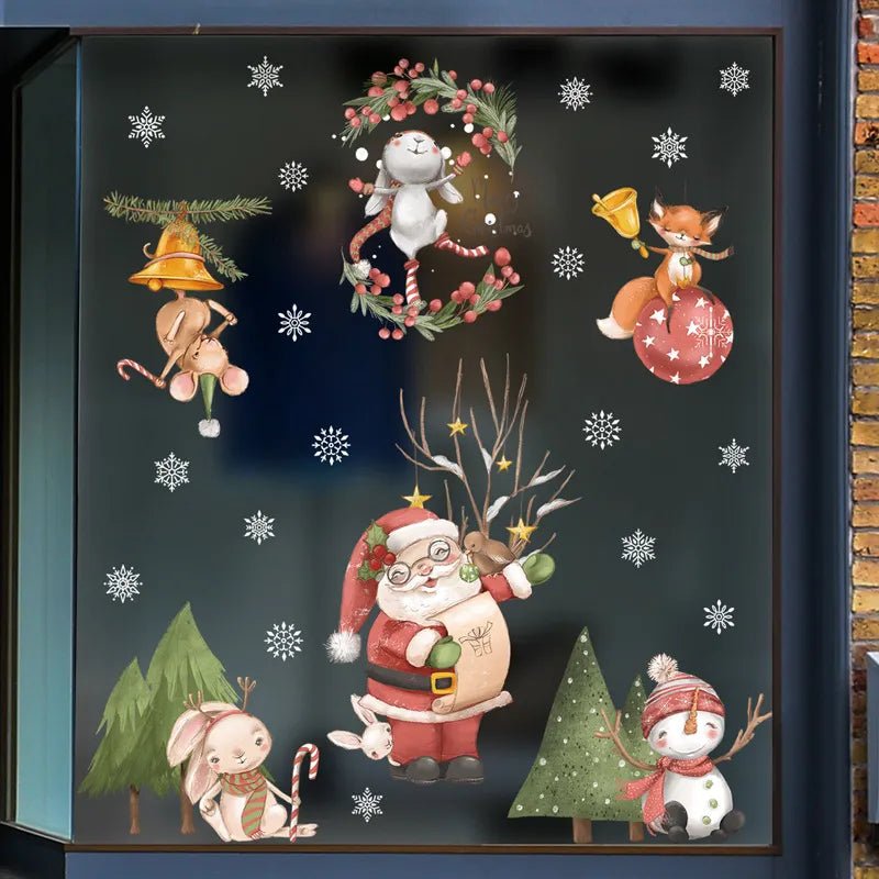 2024 Christmas Window Stickers Santa Claus Xmas Tree Cartoon Glass - Noel.ca