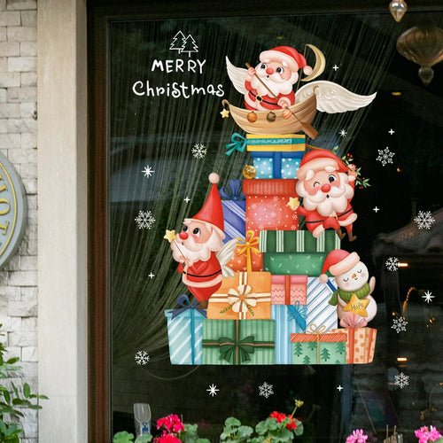 2024 Christmas Window Stickers Santa Claus Xmas Tree Cartoon Glass - Noel.ca