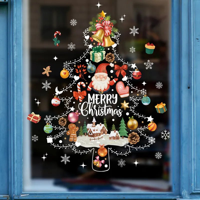 2024 Christmas Window Stickers Santa Claus Xmas Tree Cartoon Glass - Noel.ca