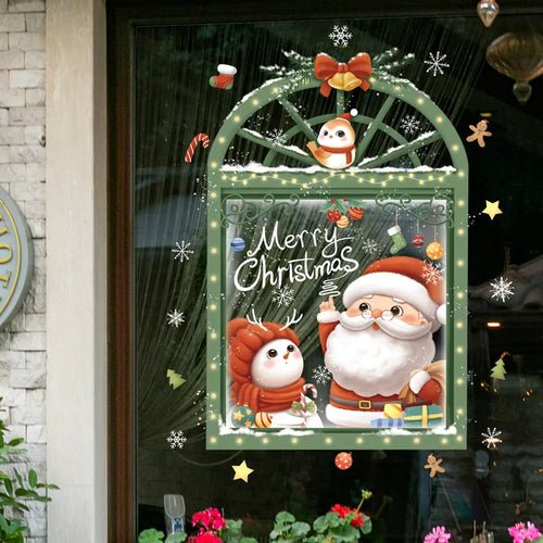 2024 Christmas Window Stickers Santa Claus Xmas Tree Cartoon Glass - Noel.ca