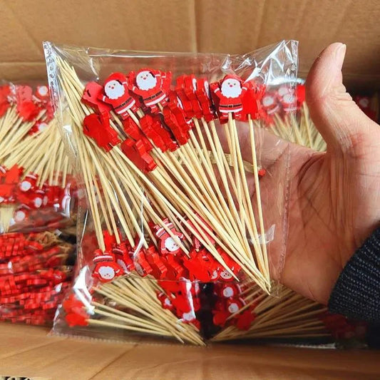 50Pcs/set Christmas Fruit Sticks Disposable Bamboo Sticks Snowflake - Noel.ca