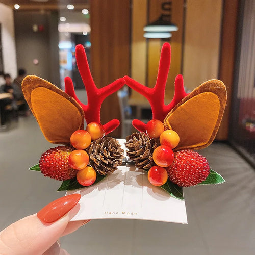 New Year Christmas Hair Pin Children Barrettes Bow Deer Santa Claus