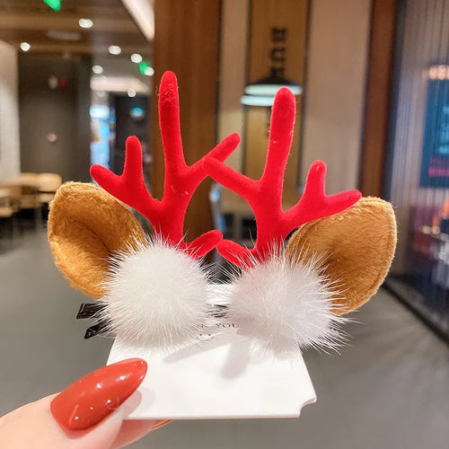 New Year Christmas Hair Pin Children Barrettes Bow Deer Santa Claus