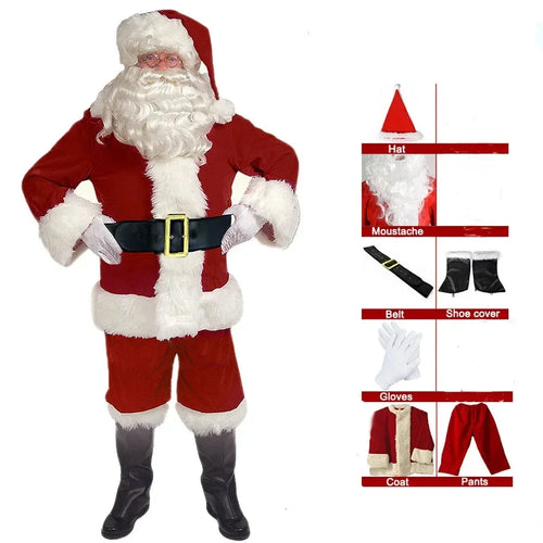 Christmas Santa Claus Cosplay Costume Red Velet Xmas New Year Men
