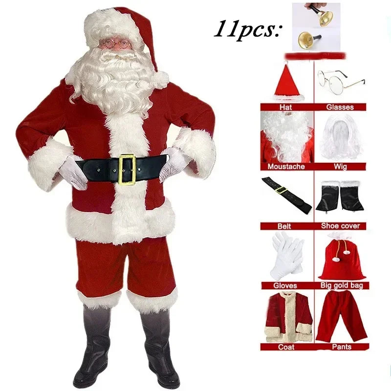 Christmas Santa Claus Cosplay Costume Red Velet Xmas New Year Men