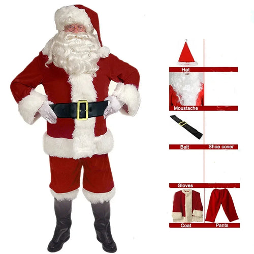 Christmas Santa Claus Cosplay Costume Red Velet Xmas New Year Men