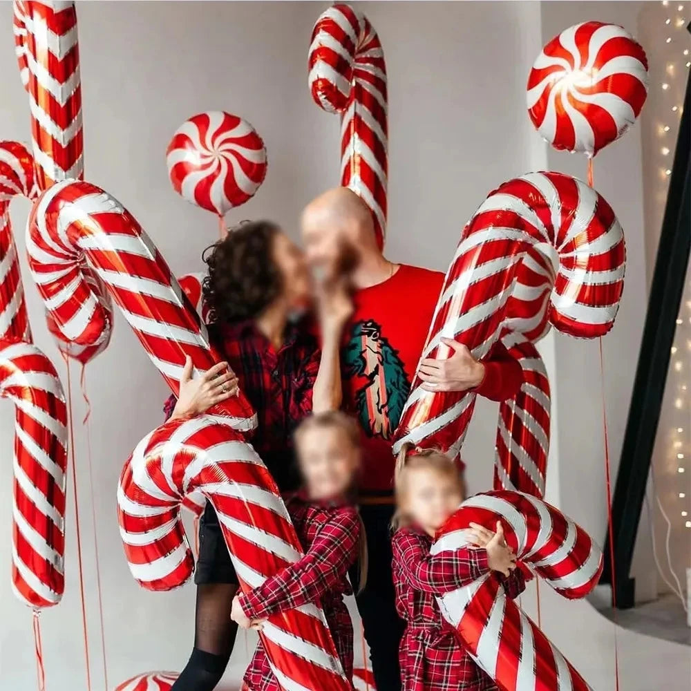 2pcs 80x38cm Christmas Candy Cane Foil Balloons Santa Claus Crutch