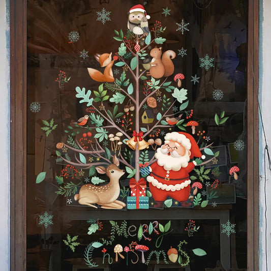 2024 Christmas Window Stickers Santa Claus Xmas Tree Cartoon Glass