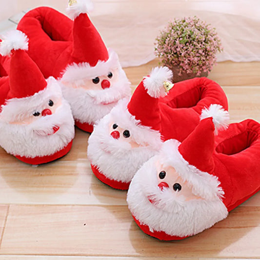Cozy Furry Christmas Slippers Plush Christmas Slippers Santa Women